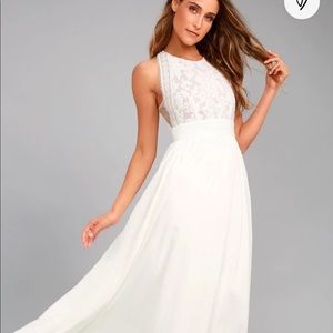 Lulus Forever Always White Lace Maxi wedding Dress